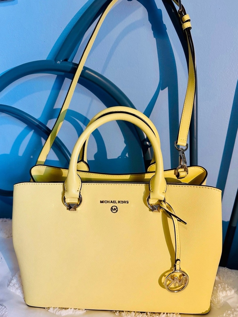 Michael Kors Lemon Yellow Saffiano Satchel with MK Charm